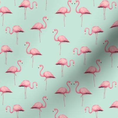 Pink Flamingo Flock on Mint