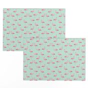 Pink Flamingo Flock on Mint