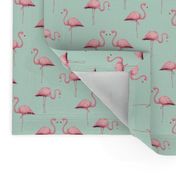 Pink Flamingo Flock on Mint