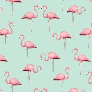 Pink Flamingo Flock on Mint