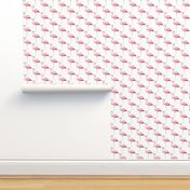 Single pink Flamingo on White