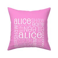 Personalised Birth Cushion Panel - Plain Pink