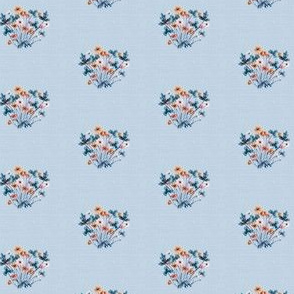 Meadow Floral 03 Teal Orange on Blue Grey