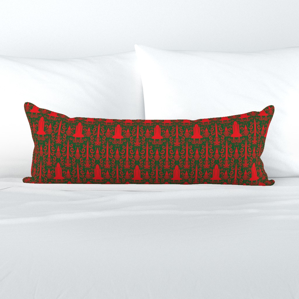 Rocket Science Damask (Red and Forest Green)