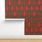 Rocket Science Damask (Red and Forest Green)