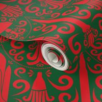 Rocket Science Damask (Red and Forest Green)