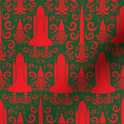 Rocket Science Damask (Red and Forest Green)