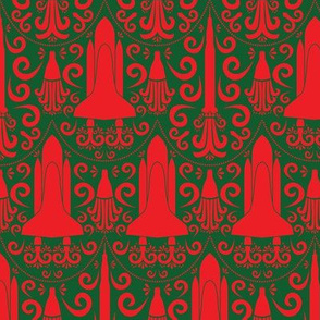 Rocket Science Damask (Red and Forest Green)