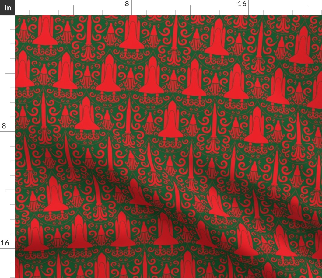 Rocket Science Damask (Red and Forest Green)