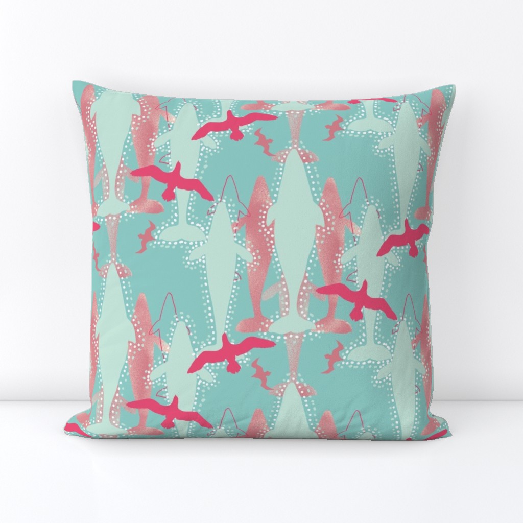 Whales and Seabirds on Teal