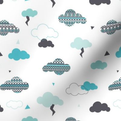 geometric pastel aztec blue sky clouds thunder pattern