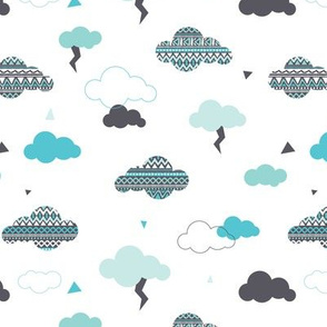 geometric pastel aztec blue sky clouds thunder pattern