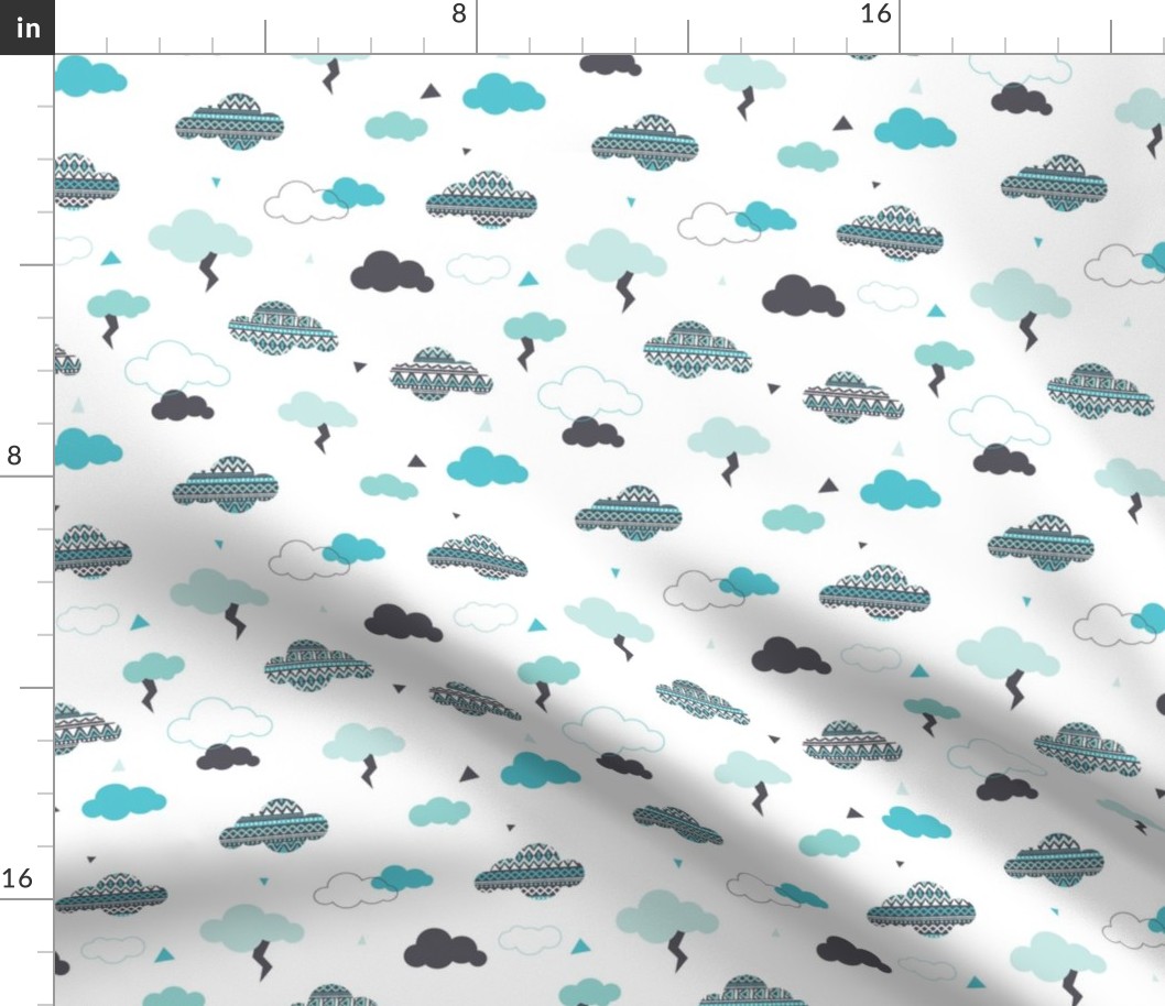 geometric pastel aztec blue sky clouds thunder pattern