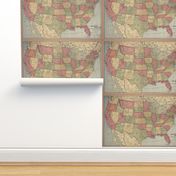 Vintage USA map (lower 48), XL, yard for 54 inch or wider fabric