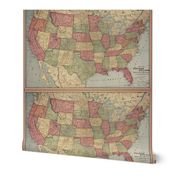 Vintage USA map (lower 48), XL, yard for 54 inch or wider fabric