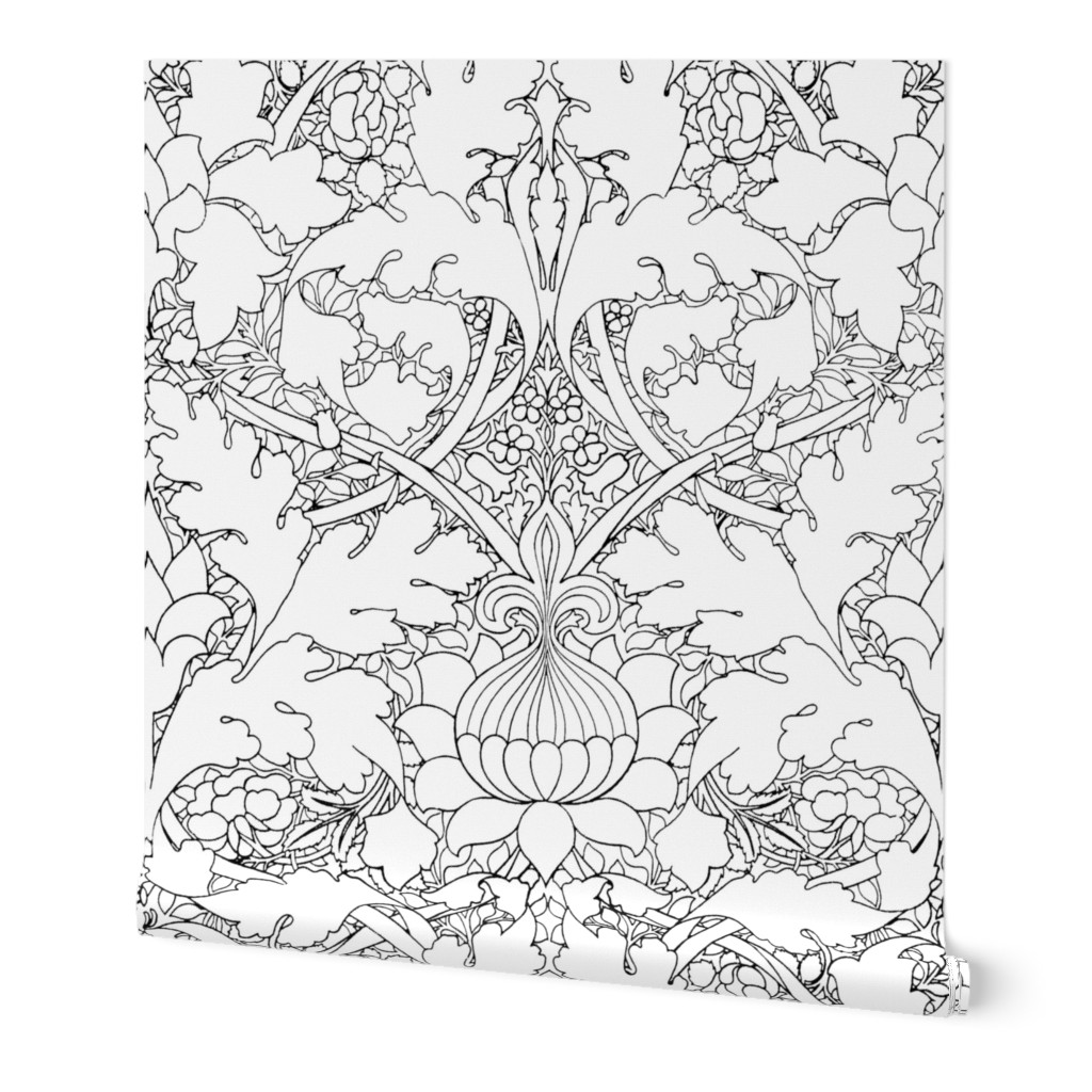 William Morris ~ St. JamesDamask ~ Black and White ~ COLOR YOUR OWN!