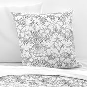 William Morris ~ St. JamesDamask ~ Black and White ~ COLOR YOUR OWN!