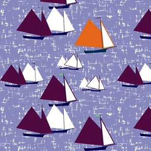 Racing gaff-rigged skiffs, purple + orange on twilight seas by Su_G_©SuSchaefer