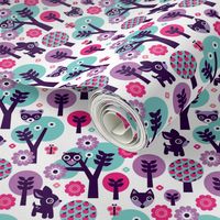 Woodland violet fox deer and owl pattern