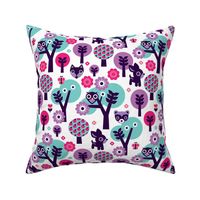 Woodland violet fox deer and owl pattern