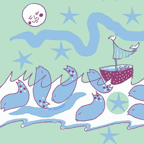 Whale Lullaby in Aqua(Large)