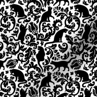 Small Scale / Cats In The Garden / Black On White Background 