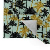 gold glitter palm trees - mint, mini