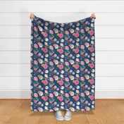 Pink Floral on Navy Blue  by Angel Gerardo - Large Scale