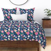 Pink Floral on Navy Blue  by Angel Gerardo - Large Scale