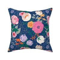 Pink Floral on Navy Blue  by Angel Gerardo - Large Scale