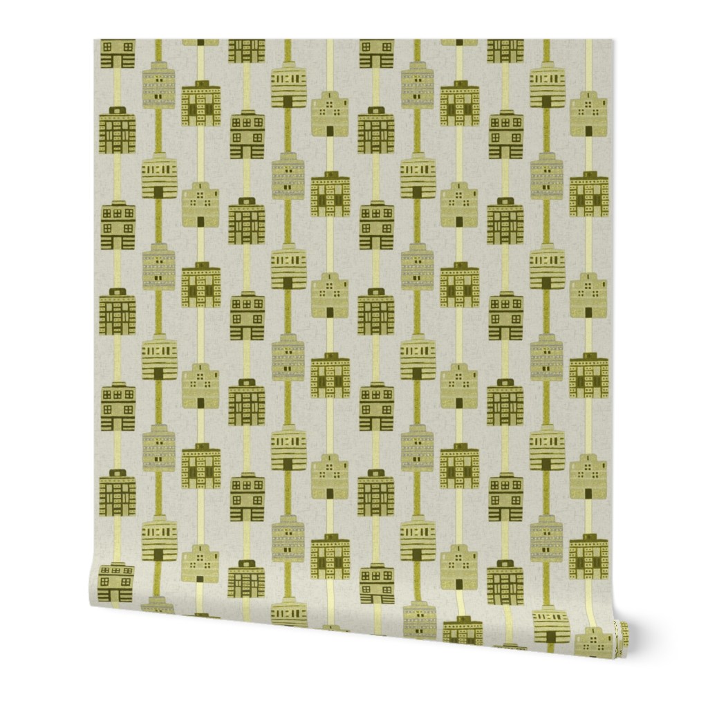 Yellow, olive, gray woven house stripes by Su_G_©SuSchaefer