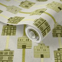 Yellow, olive, gray woven house stripes by Su_G_©SuSchaefer