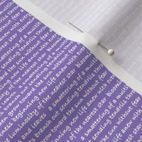 Purple flower text in lavender and white