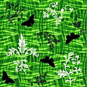 leafy weave fleur de lis and butterflies verdant