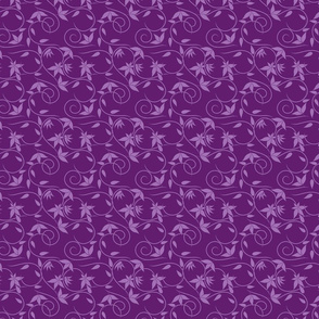 Elegantly swirling lilac and plum florals on a rich purple backdrop.