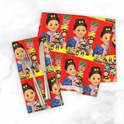 vintage kids traditional japanese oriental chinese girls children playing games wooden dolls cartoons comics anime manga