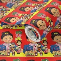 vintage kids traditional japanese oriental chinese girls children playing games wooden dolls cartoons comics anime manga