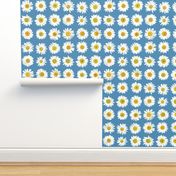 daisy dots on bright sky blue