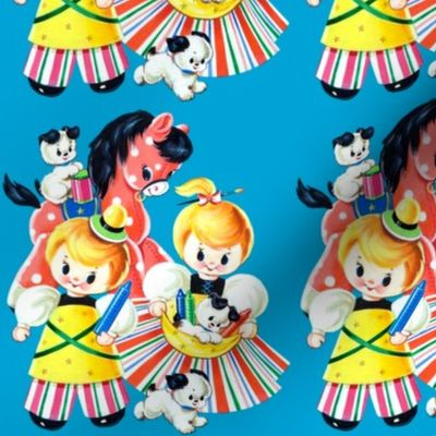  vintage kids retro kitsch children toddler nursery dolls rocking horses ponies pony puppies puppy crayons coloring