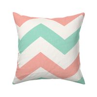 Bold chevron in Mint and Coral Linen