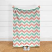 Bold chevron in Mint and Coral Linen