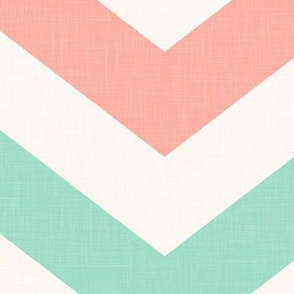 Bold chevron in Mint and Coral Linen