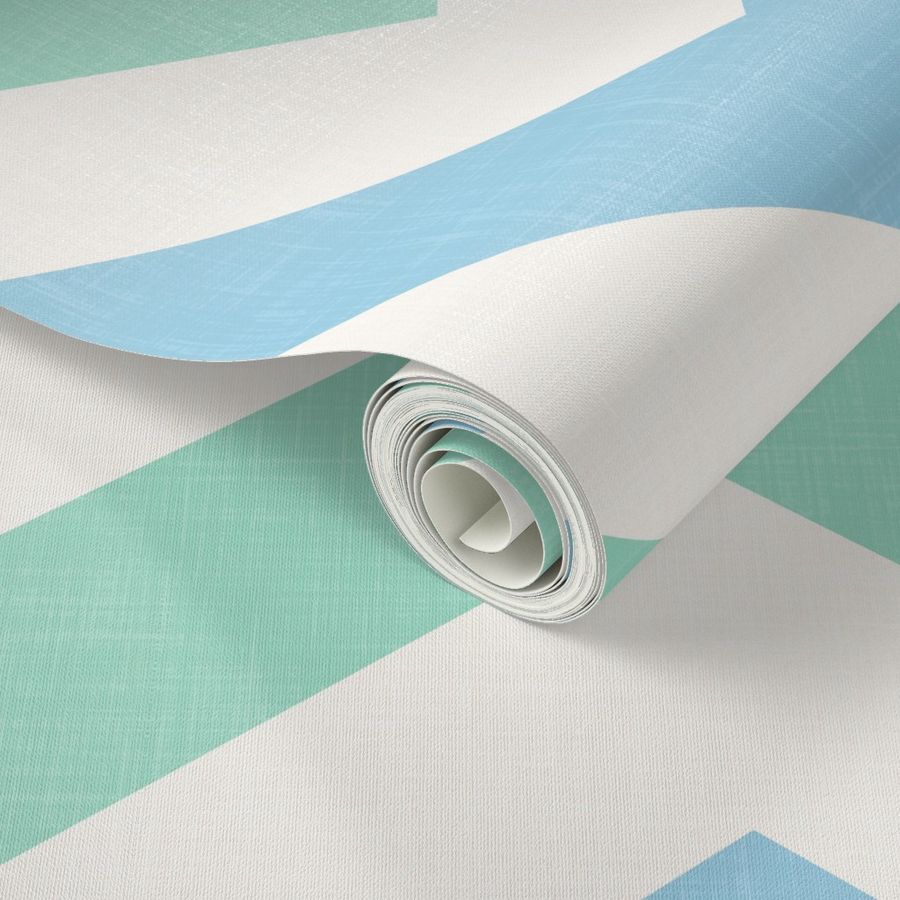 Bold Chevron in Sky and Mint Linen