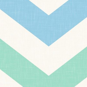 Bold Chevron in Sky and Mint Linen