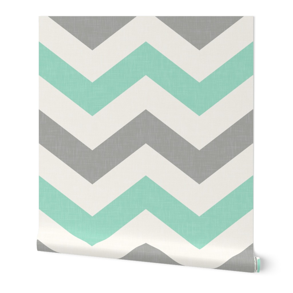 Bold Chevron in in Mint and Cashmere Linen