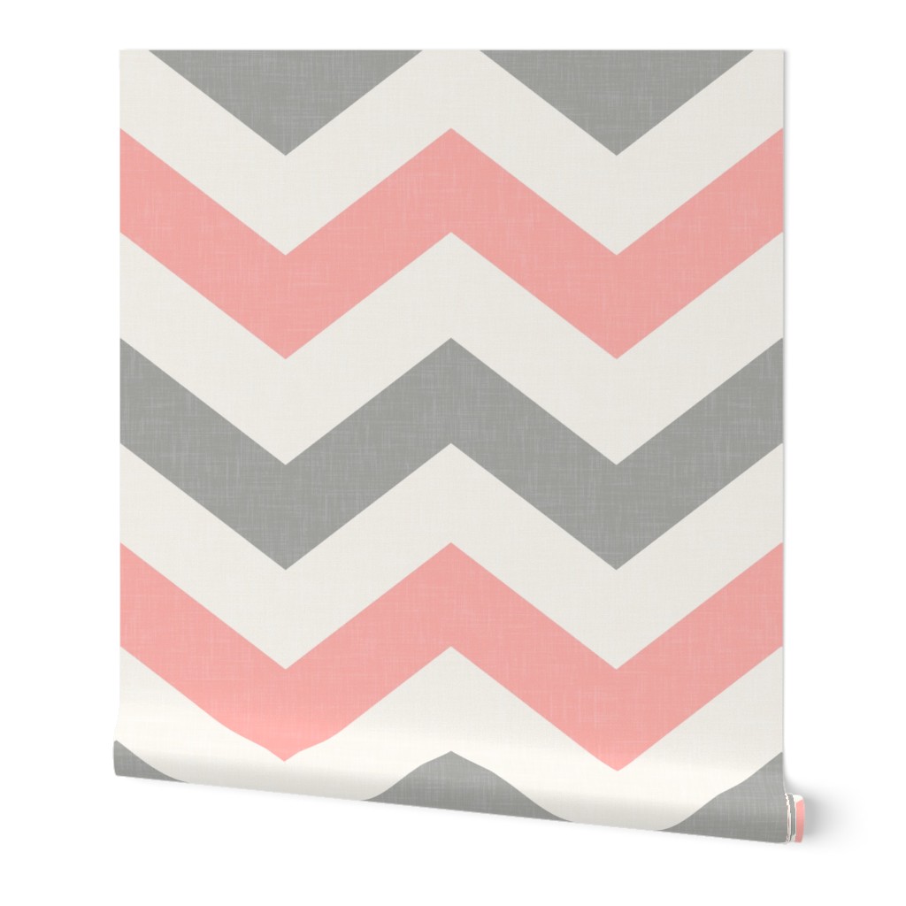 Bold Chevron in Coral and Gray Linen