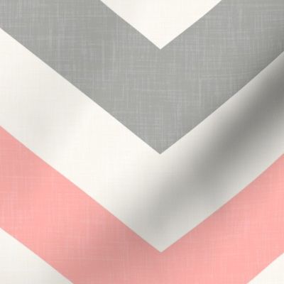 Bold Chevron in Coral and Gray Linen