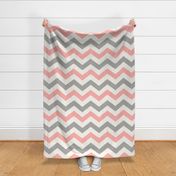 Bold Chevron in Coral and Gray Linen