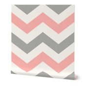 Bold Chevron in Coral and Gray Linen