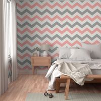 Bold Chevron in Coral and Gray Linen